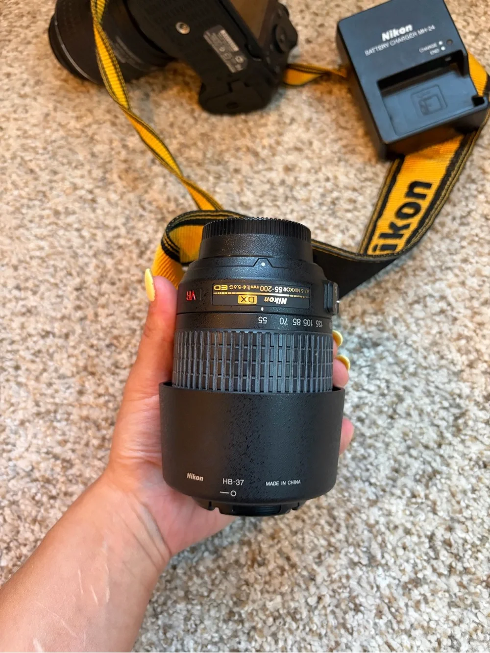 Nikon digital camera D5200 DSLR Camera Kit in Black and Yellow Strap